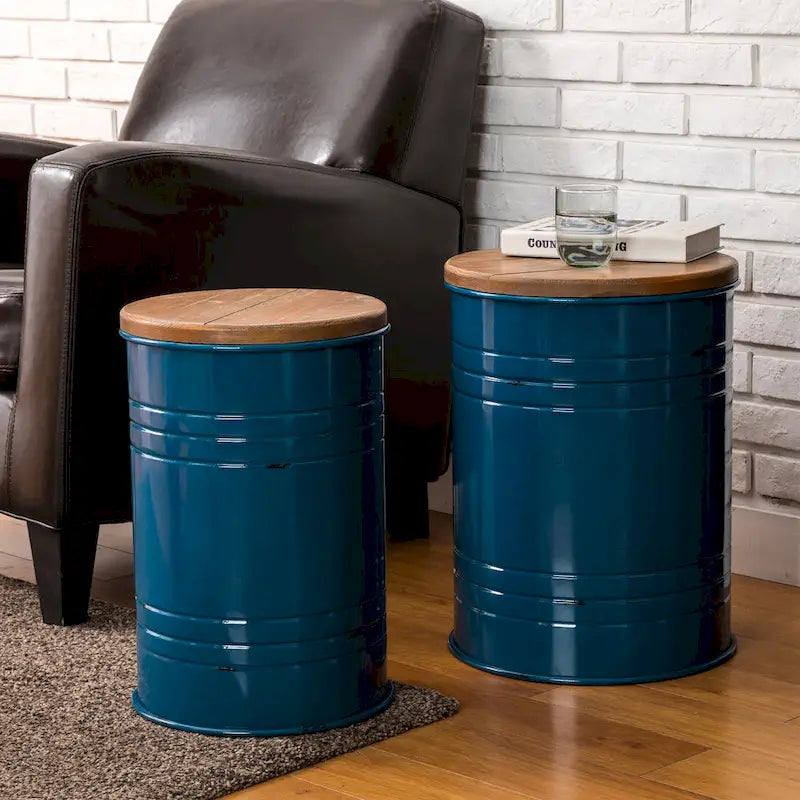 Set of 2 Farmhouse End Table Storage Ottoman - 19"H