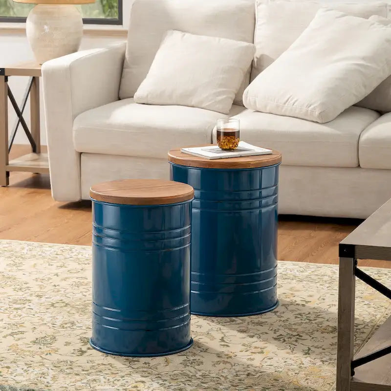 Set of 2 Farmhouse End Table Storage Ottoman - 19"H