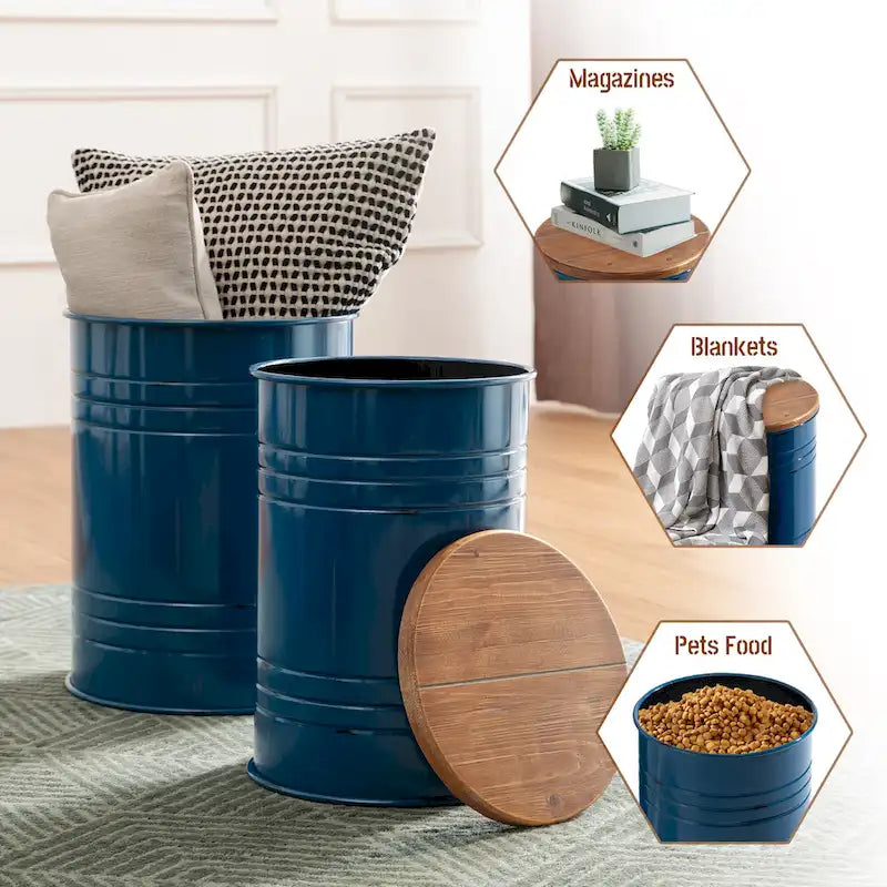 Set of 2 Farmhouse End Table Storage Ottoman - 19"H