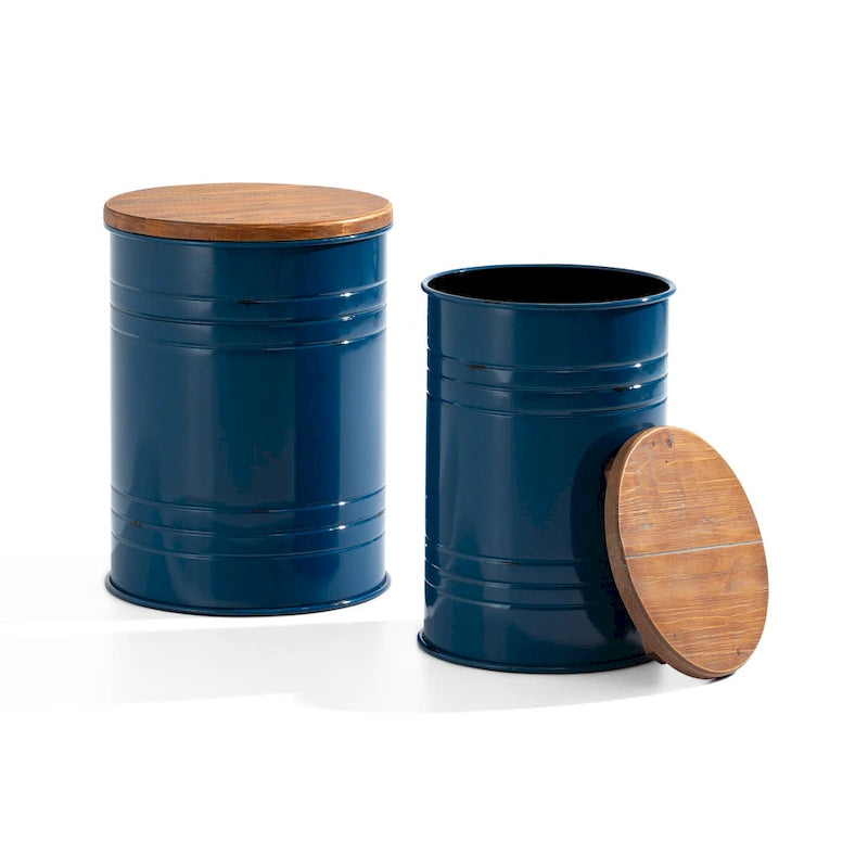 Set of 2 Farmhouse End Table Storage Ottoman - 19"H