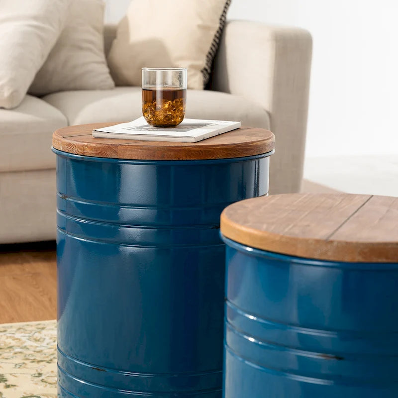 Set of 2 Farmhouse End Table Storage Ottoman - 19"H