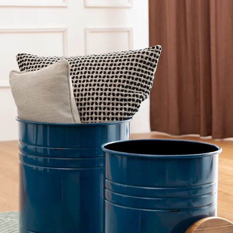 Set of 2 Farmhouse End Table Storage Ottoman - 19"H