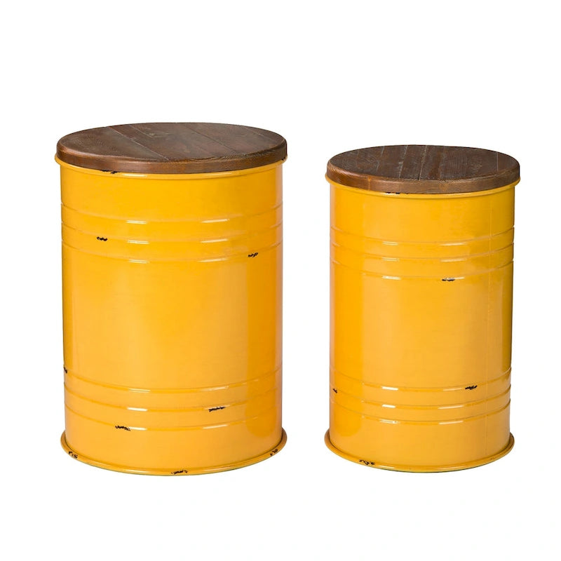 Set of 2 Farmhouse End Table Storage Ottoman - 19"H