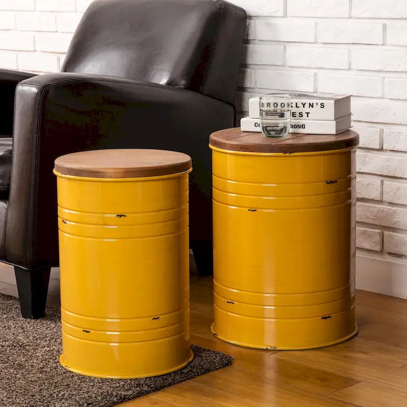 Set of 2 Farmhouse End Table Storage Ottoman - 19"H