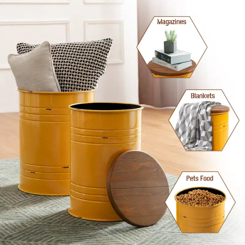 Set of 2 Farmhouse End Table Storage Ottoman - 19"H