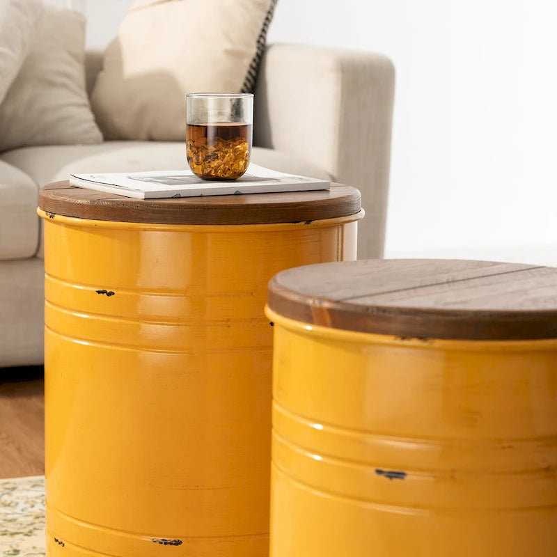 Set of 2 Farmhouse End Table Storage Ottoman - 19"H