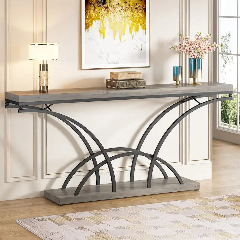 70.9 Inch Console Table with Gold Legs and Faux Marble Top