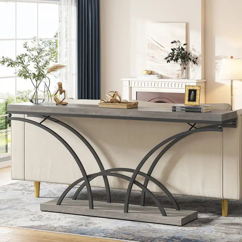 70.9 Inch Console Table with Gold Legs and Faux Marble Top
