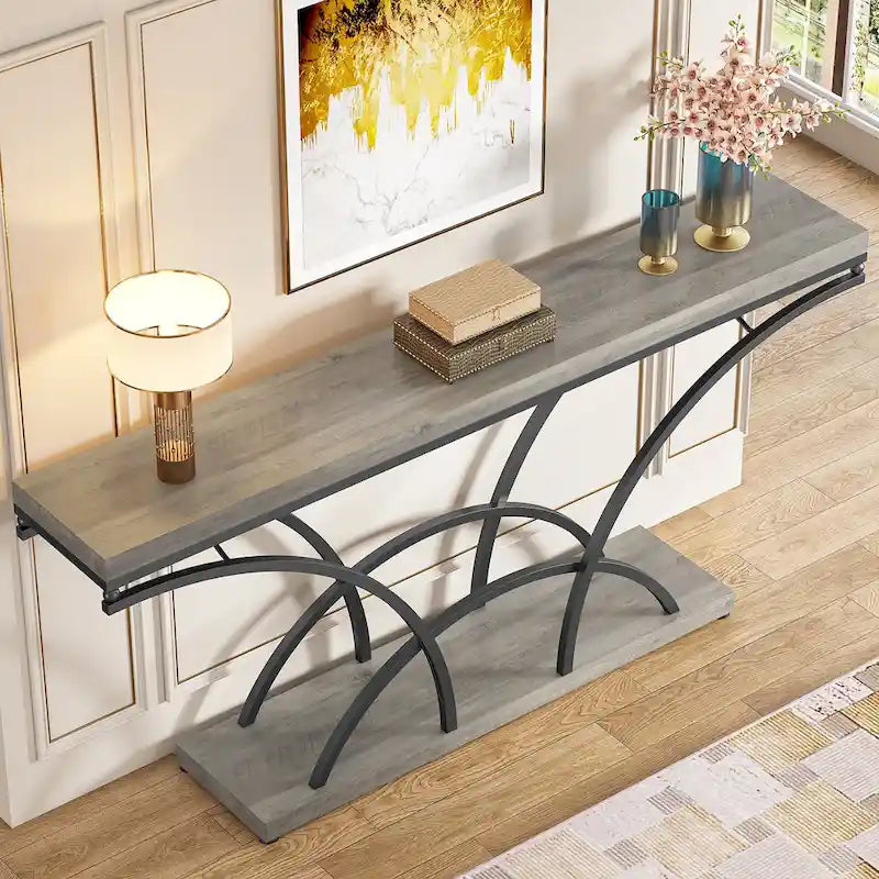 70.9 Inch Console Table with Gold Legs and Faux Marble Top
