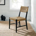 Chaise de salle à manger en bois d'orme de style ferme côtier avec assise en corde tressée