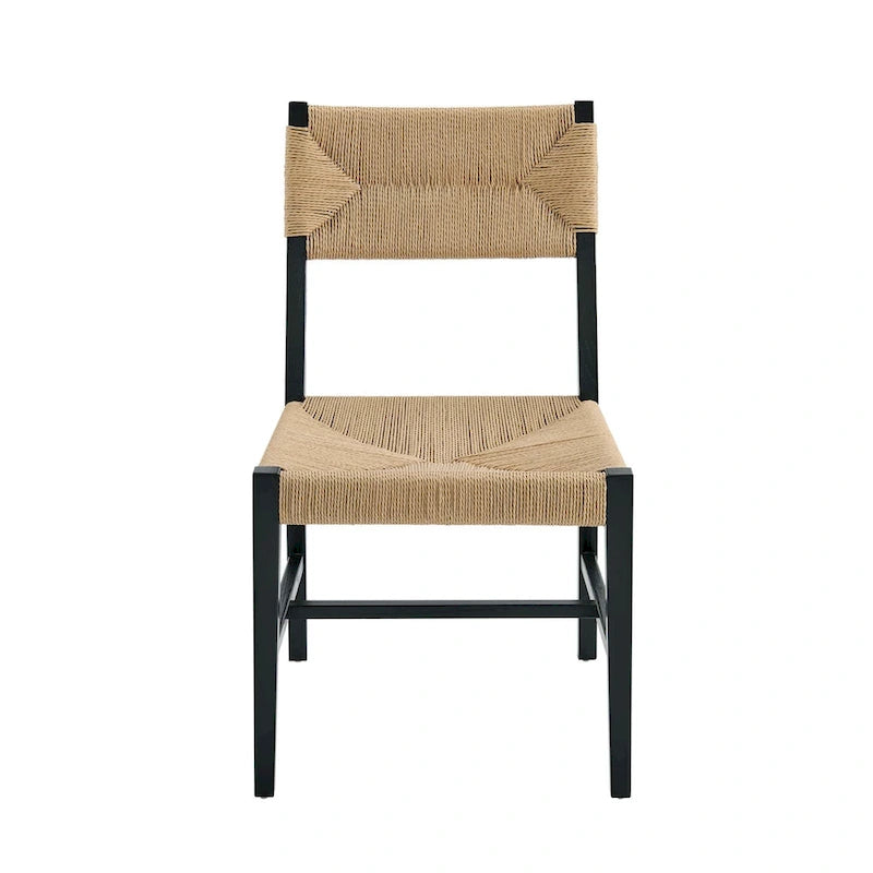 Coastal Farmhouse Elm Wood Dining Chair with Woven Rope Seat