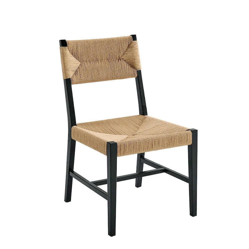 Coastal Farmhouse Elm Wood Dining Chair with Woven Rope Seat