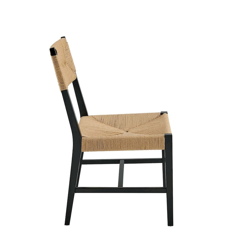 Chaise de salle à manger en bois d'orme de style ferme côtier avec assise en corde tressée