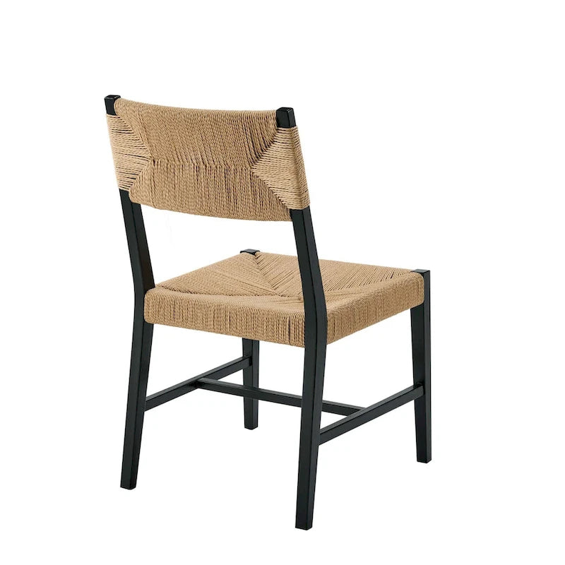 Chaise de salle à manger en bois d'orme de style ferme côtier avec assise en corde tressée