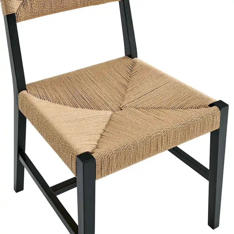 Chaise de salle à manger en bois d'orme de style ferme côtier avec assise en corde tressée