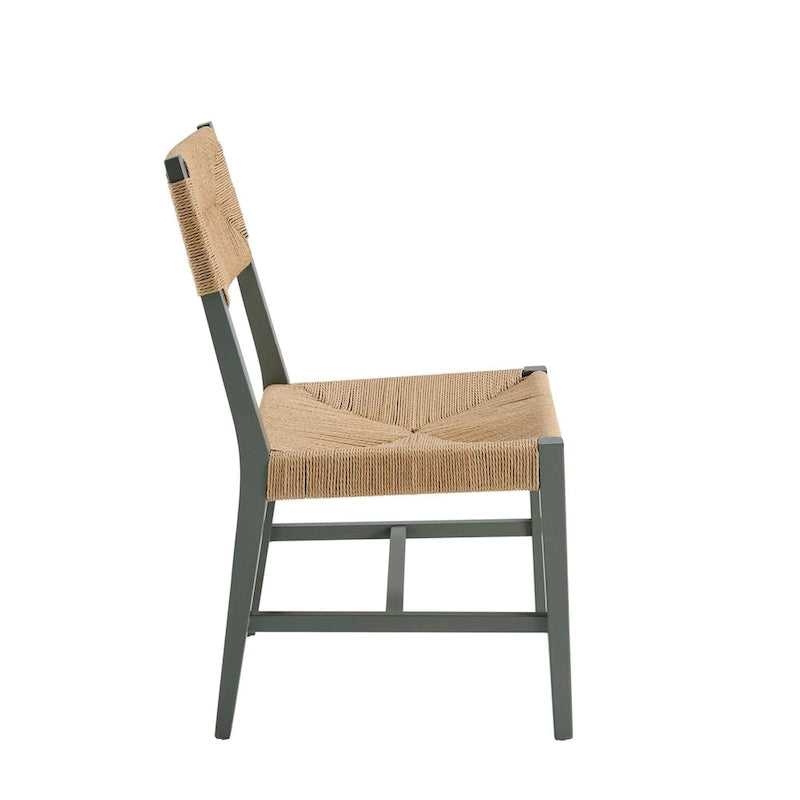Chaise de salle à manger en bois d'orme de style ferme côtier avec assise en corde tressée