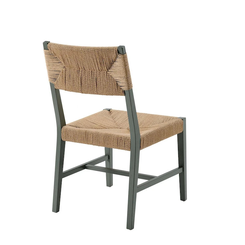 Chaise de salle à manger en bois d'orme de style ferme côtier avec assise en corde tressée