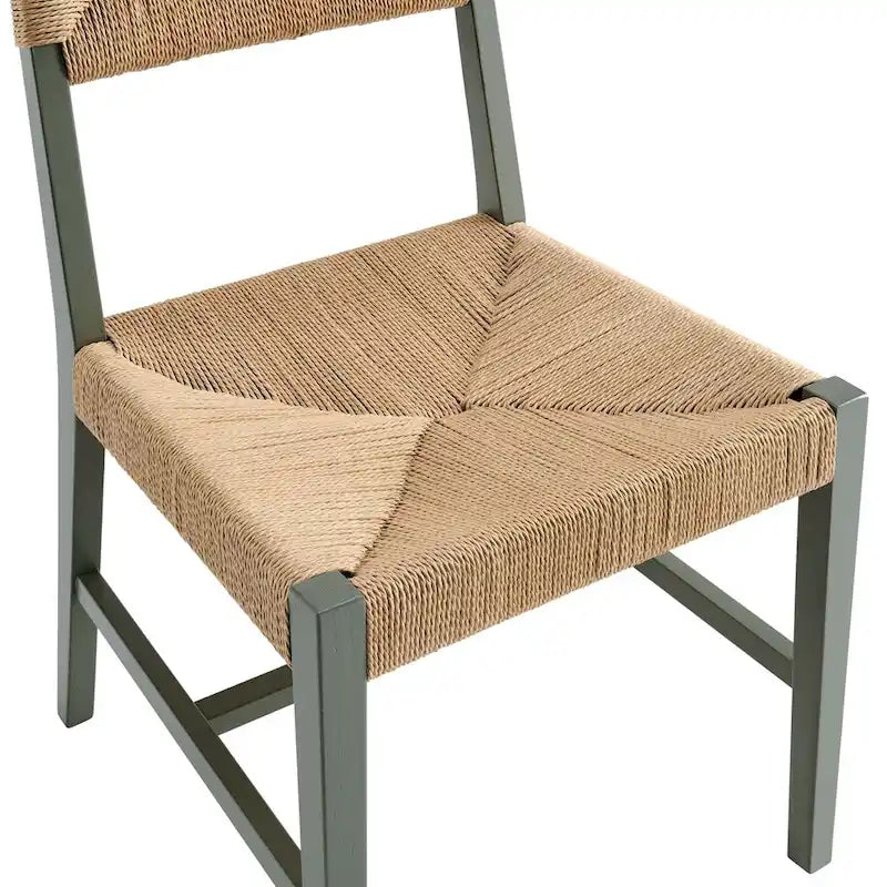 Chaise de salle à manger en bois d'orme de style ferme côtier avec assise en corde tressée