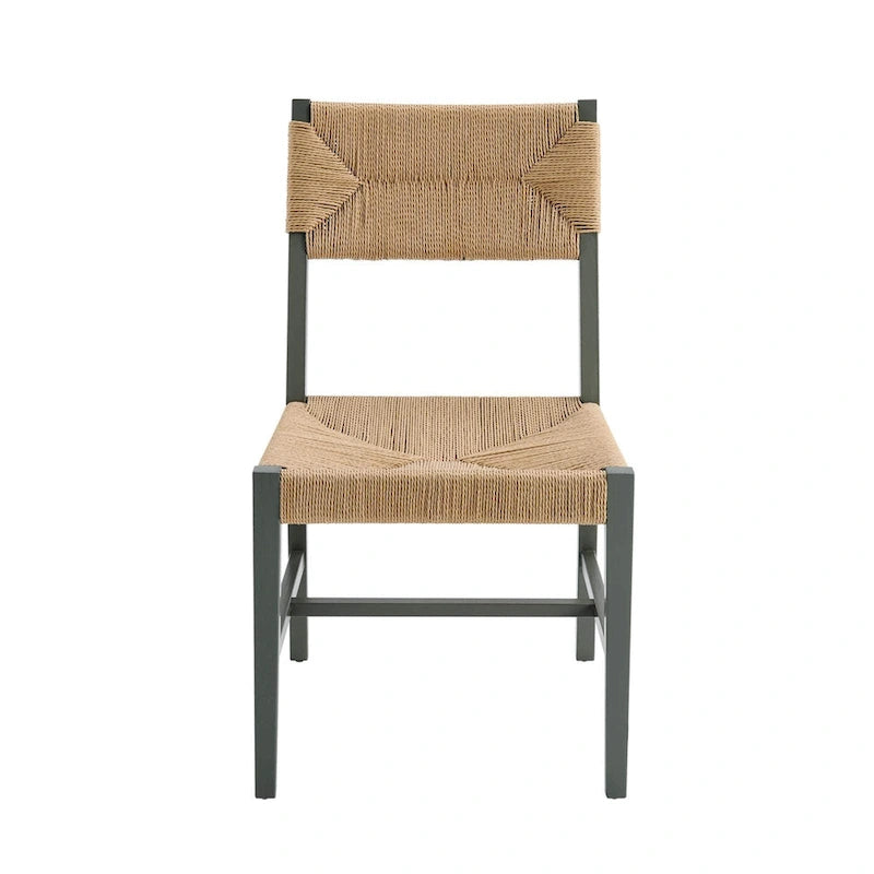 Chaise de salle à manger en bois d'orme de style ferme côtier avec assise en corde tressée