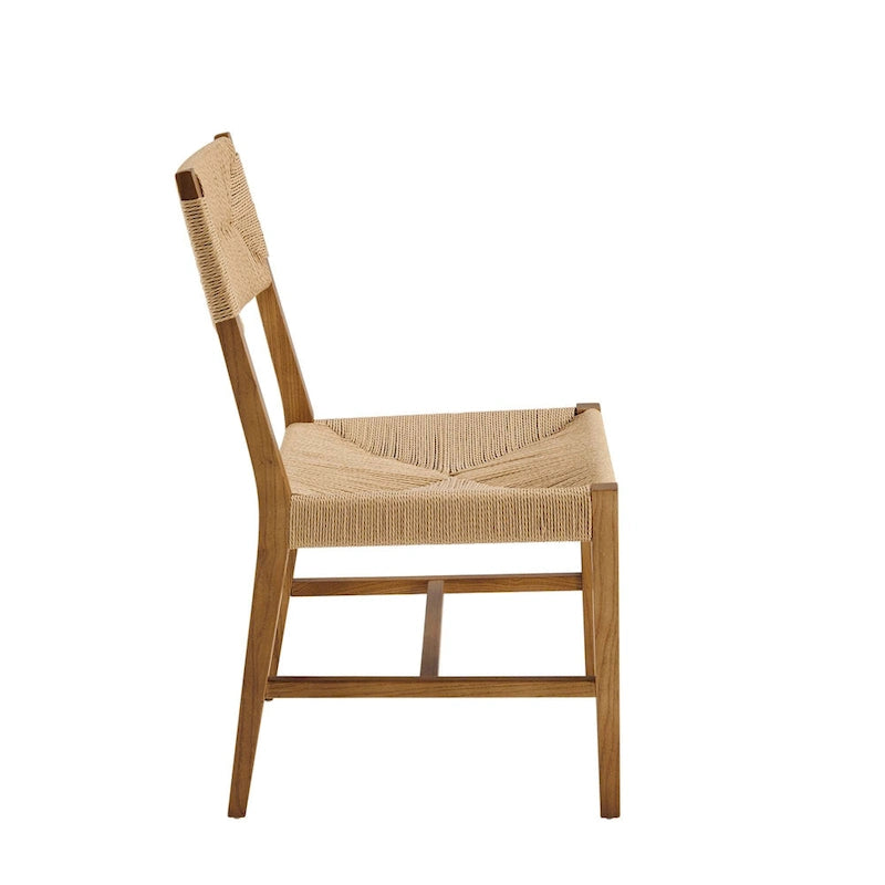 Chaise de salle à manger en bois d'orme de style ferme côtier avec assise en corde tressée