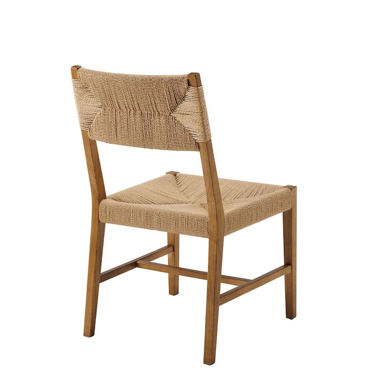 Chaise de salle à manger en bois d'orme de style ferme côtier avec assise en corde tressée