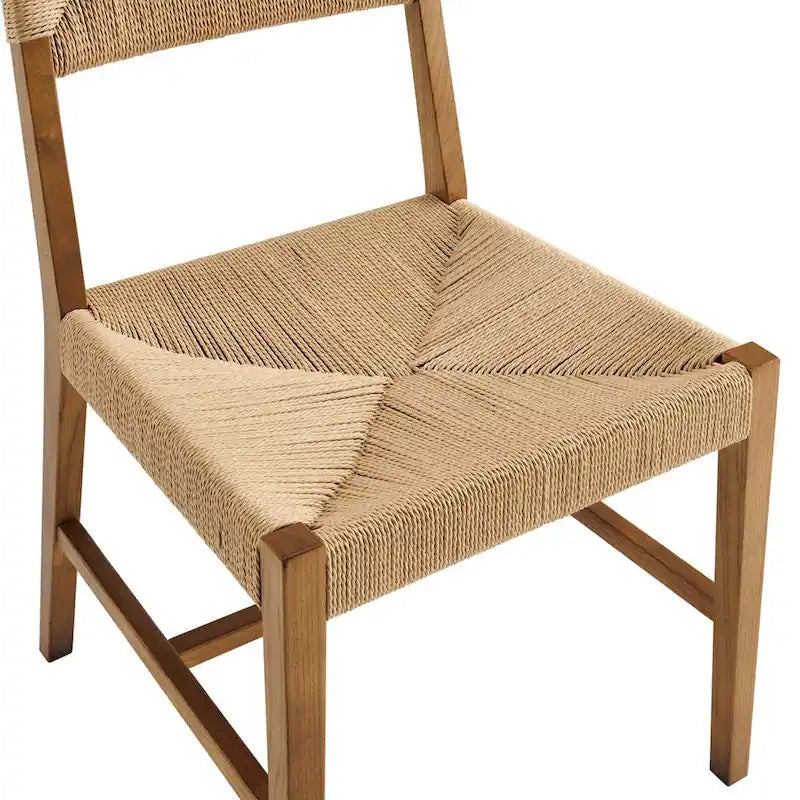 Chaise de salle à manger en bois d'orme de style ferme côtier avec assise en corde tressée