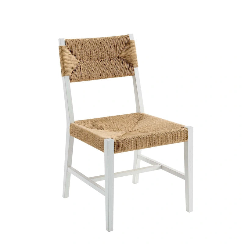 Chaise de salle à manger en bois d'orme de style ferme côtier avec assise en corde tressée