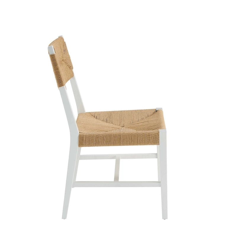 Chaise de salle à manger en bois d'orme de style ferme côtier avec assise en corde tressée