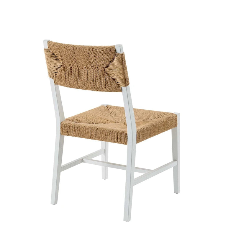 Chaise de salle à manger en bois d'orme de style ferme côtier avec assise en corde tressée