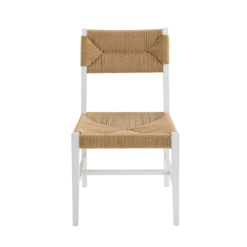 Chaise de salle à manger en bois d'orme de style ferme côtier avec assise en corde tressée