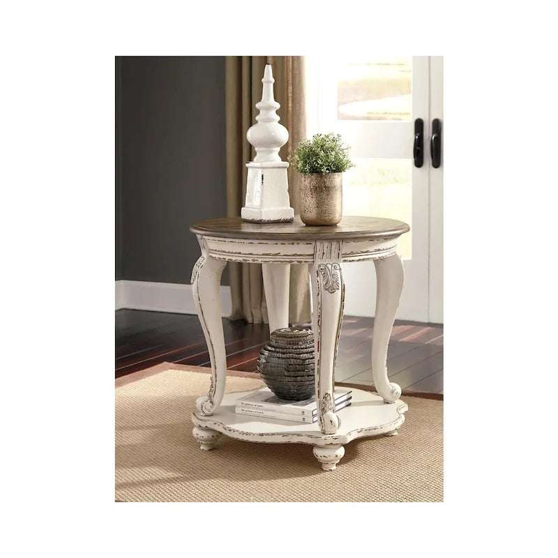 Realyn End Table - White/Brown - 26 W x 26 D x 25.88 H