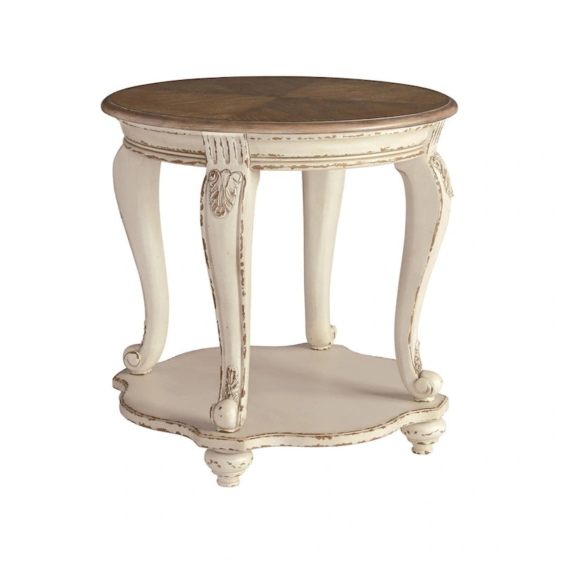 Round End Table - White/Brown - 26W x 26D x 25.88H