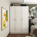 Armário de 47.2W com três portas, duas barras para roupa e puxador floral dourado