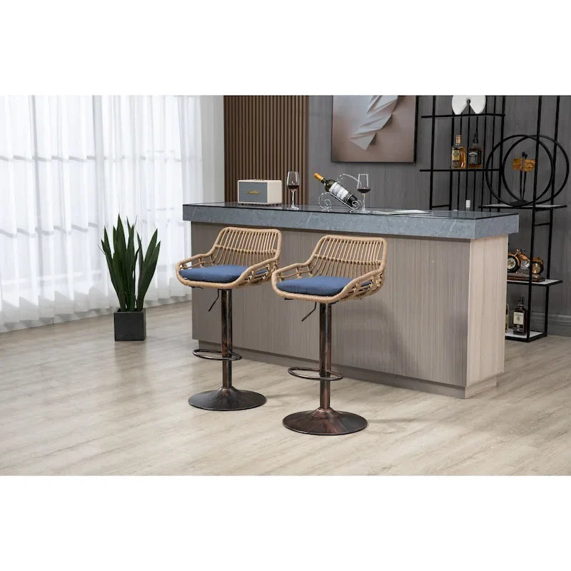 Conjunto de 2 bancos de bar giratórios, cadeiras de altura ajustável para balcão com apoio para os pés, para cozinha e sala de jantar, 2PC/CONJUNTO
