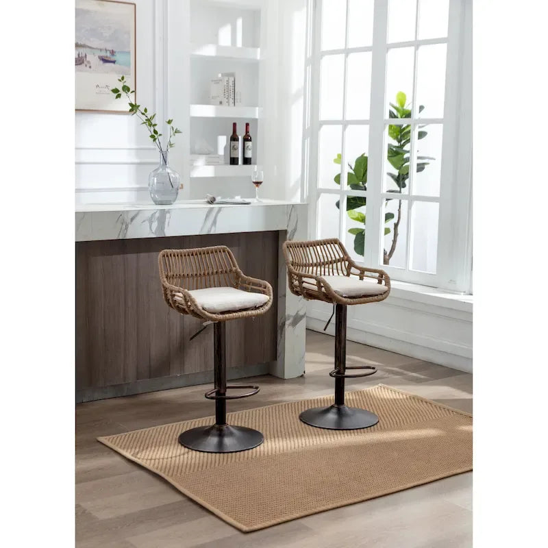Conjunto de 2 bancos de bar giratórios, cadeiras de altura ajustável para balcão com apoio para os pés, para cozinha e sala de jantar, 2PC/CONJUNTO