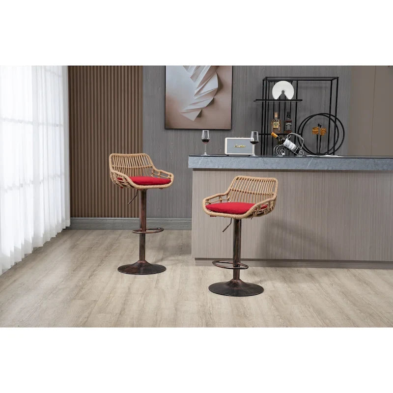 Conjunto de 2 bancos de bar giratórios, cadeiras de altura ajustável para balcão com apoio para os pés, para cozinha e sala de jantar, 2PC/CONJUNTO