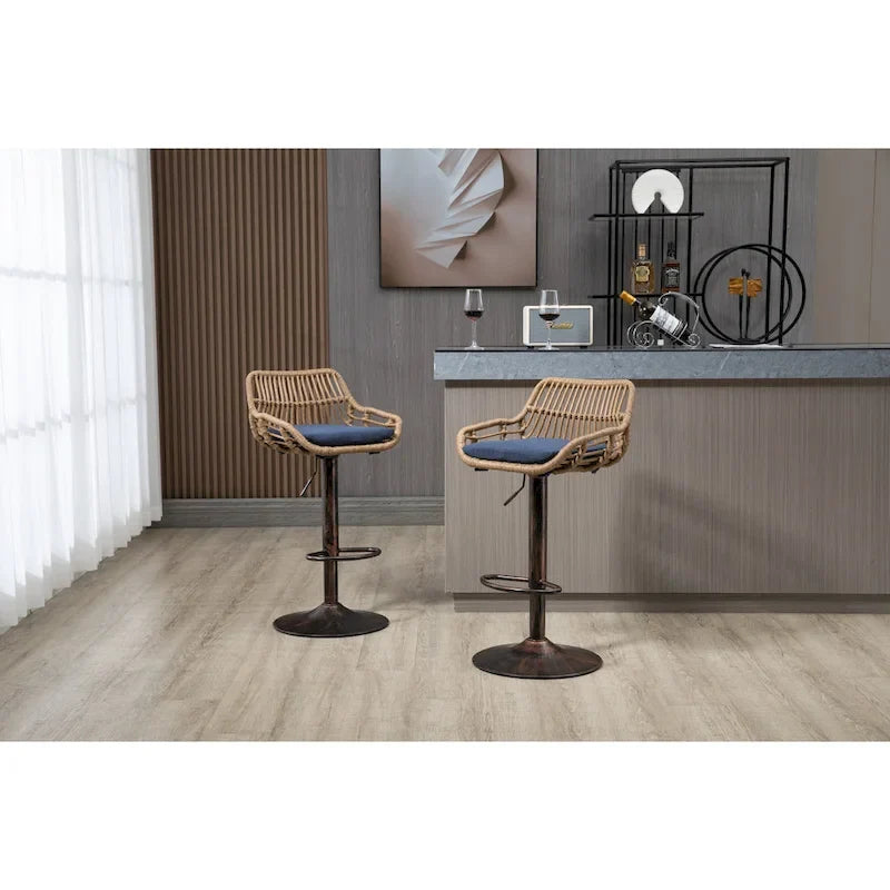Conjunto de 2 bancos de bar giratórios, cadeiras de altura ajustável para balcão com apoio para os pés, para cozinha e sala de jantar, 2PC/CONJUNTO