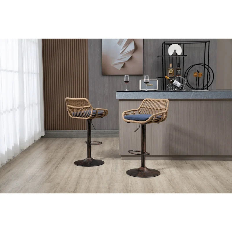 Conjunto de 2 bancos de bar giratórios, cadeiras de altura ajustável para balcão com apoio para os pés, para cozinha e sala de jantar, 2PC/CONJUNTO