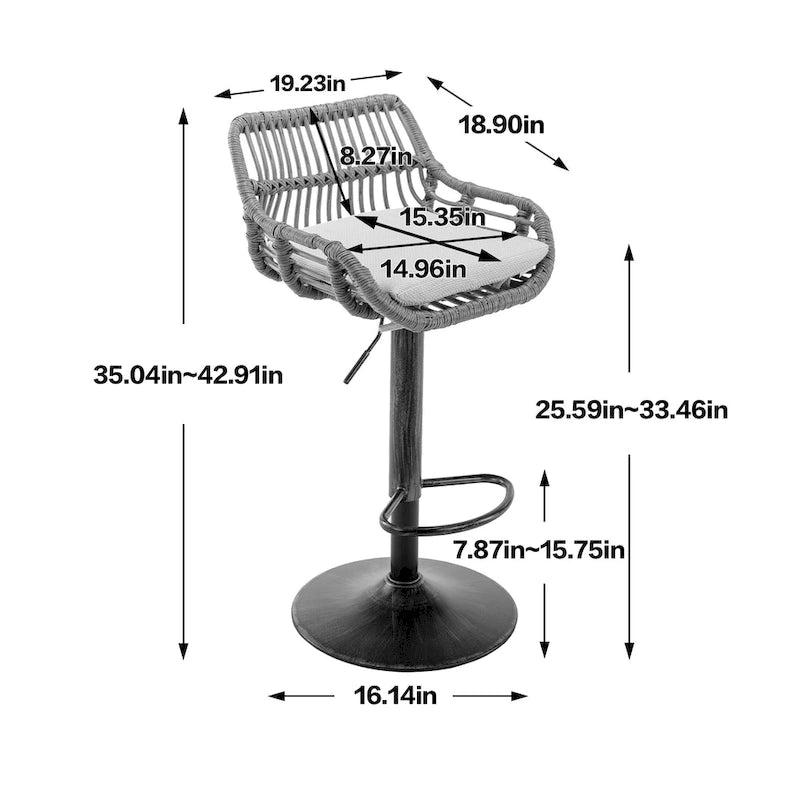 Swivel Bar Stools Set of 2 Adjustable Counter Height Chairs with Footrest for Kitchen, Dining Room 2PC/SET