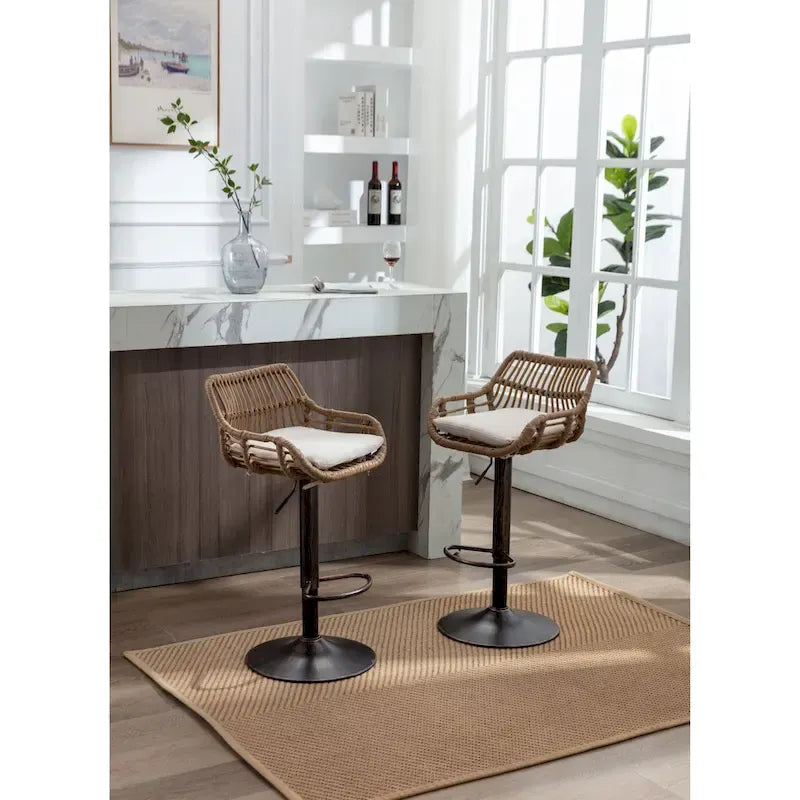 Swivel Bar Stools Set of 2 Adjustable Counter Height Chairs with Footrest for Kitchen, Dining Room 2PC/SET