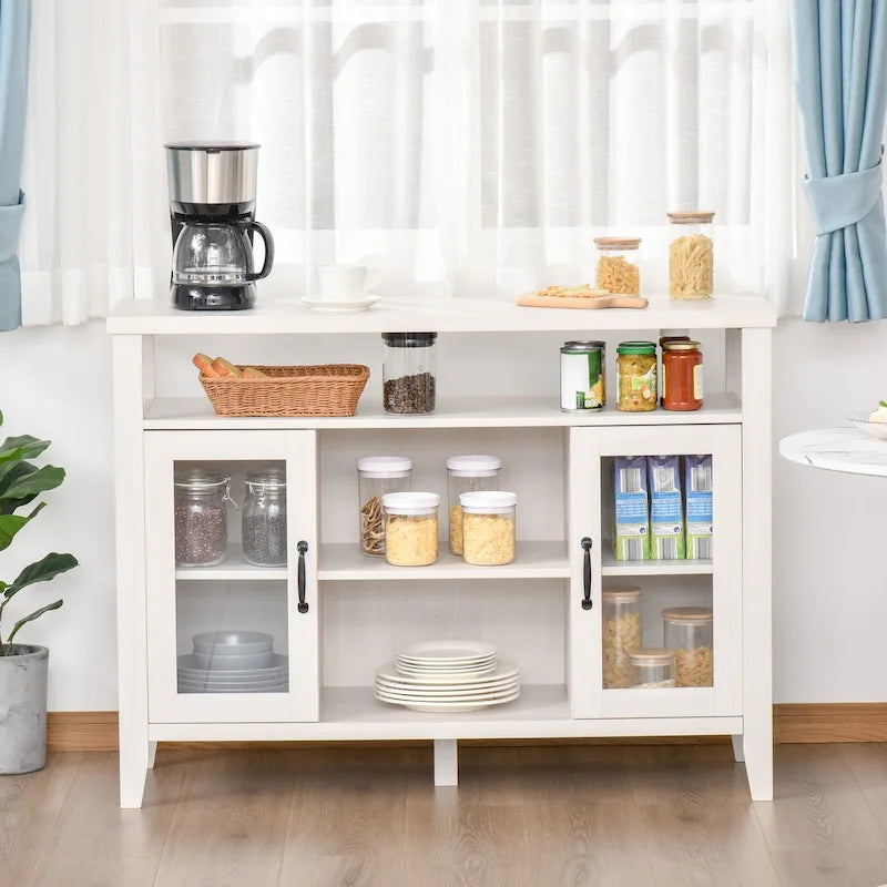 Aparador buffet de estilo rústico campestre com portas de vidro