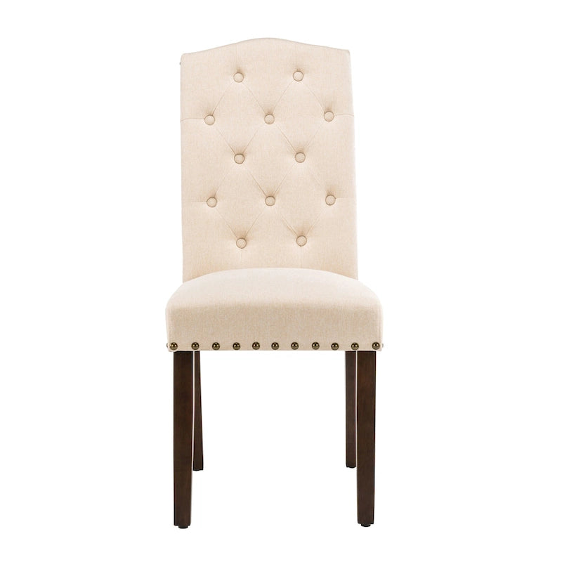 Fabric Upholstered Tufted High Back Dining Chairs with Nailhead Trim Set of 2