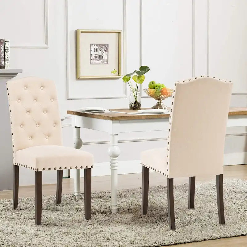 Fabric Upholstered Tufted High Back Dining Chairs with Nailhead Trim Set of 2