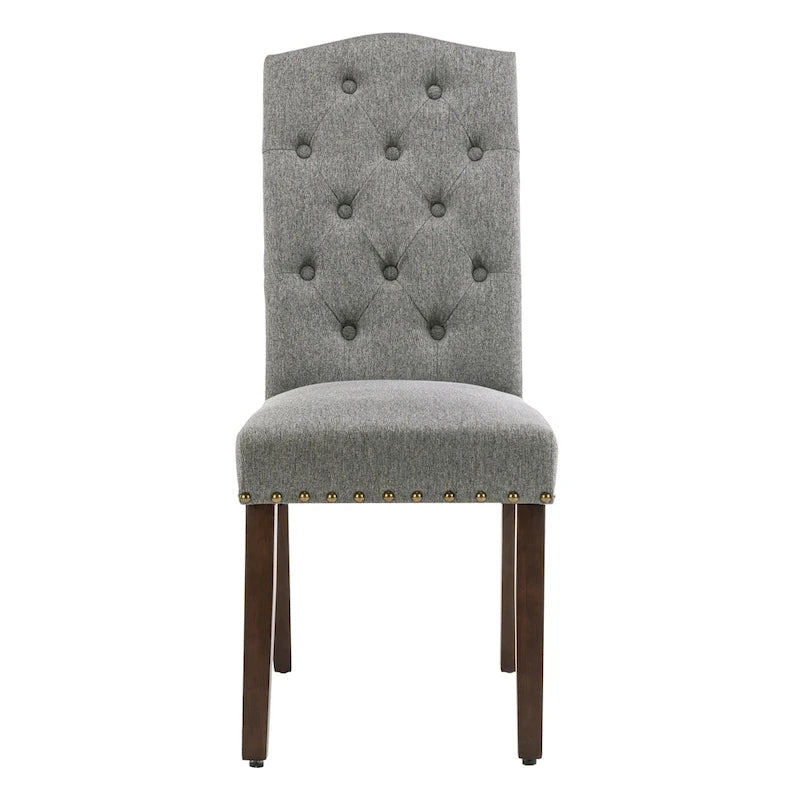 Fabric Upholstered Tufted High Back Dining Chairs with Nailhead Trim Set of 2