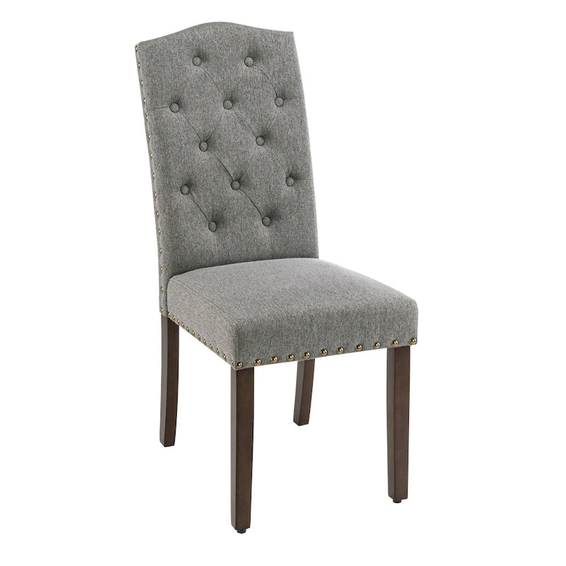 Fabric Upholstered Tufted High Back Dining Chairs with Nailhead Trim Set of 2