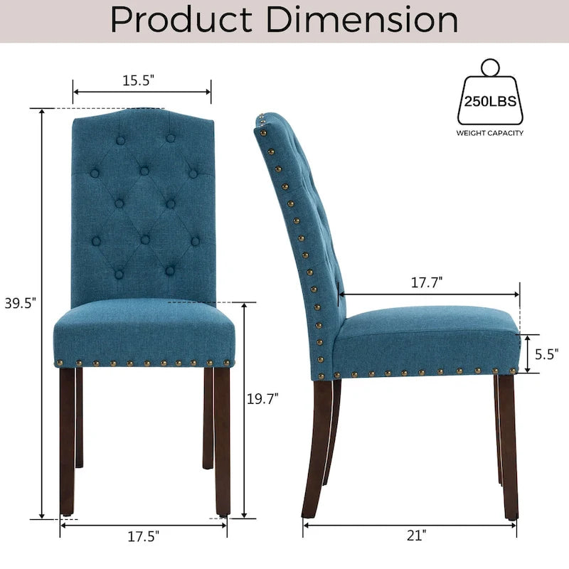 Fabric Upholstered Tufted High Back Dining Chairs with Nailhead Trim Set of 2