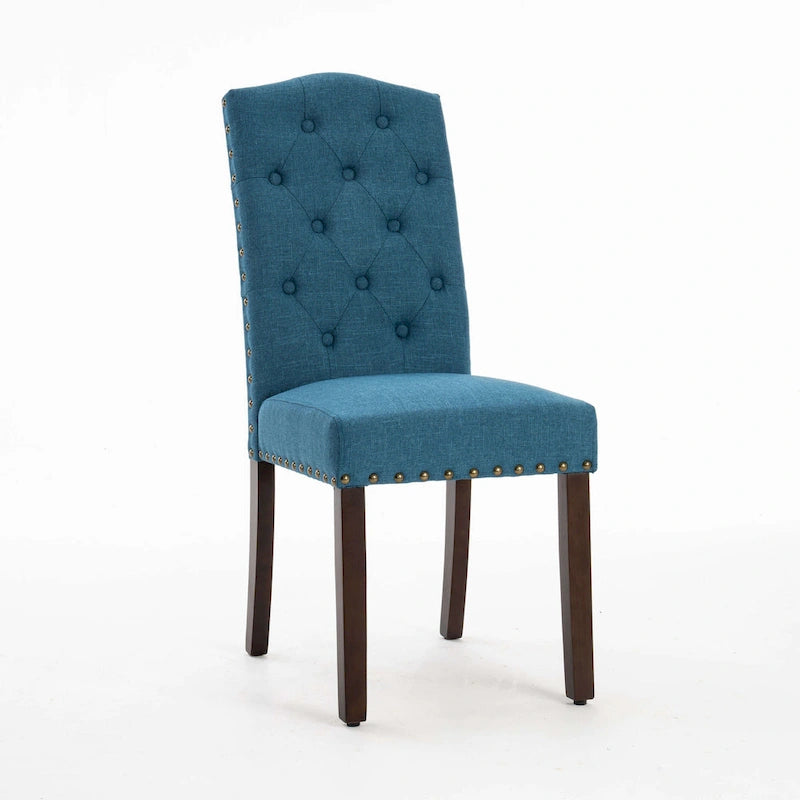 Fabric Upholstered Tufted High Back Dining Chairs with Nailhead Trim Set of 2