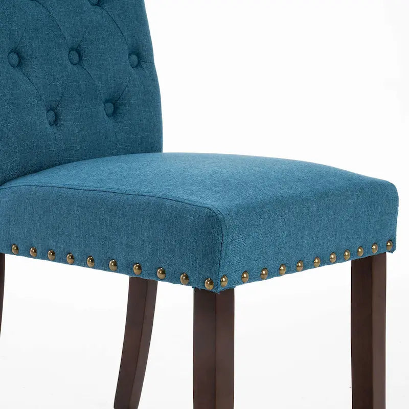 Fabric Upholstered Tufted High Back Dining Chairs with Nailhead Trim Set of 2