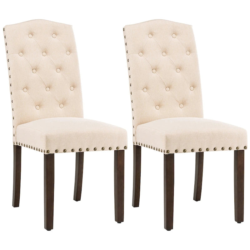 Fabric Upholstered Tufted High Back Dining Chairs with Nailhead Trim Set of 2
