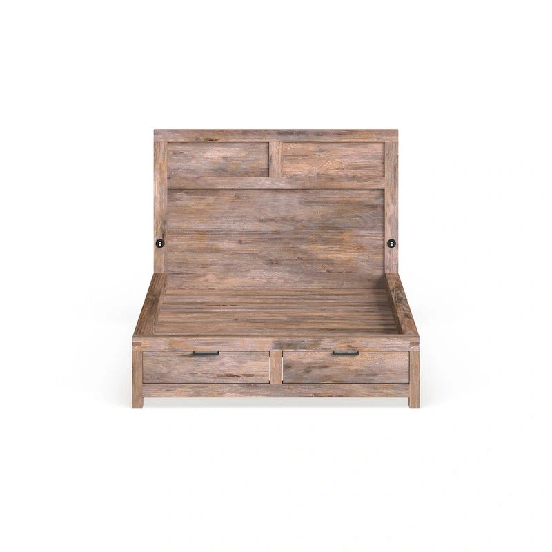 Rustic Wood 2-Drawer Storage Bed with USB Headboard